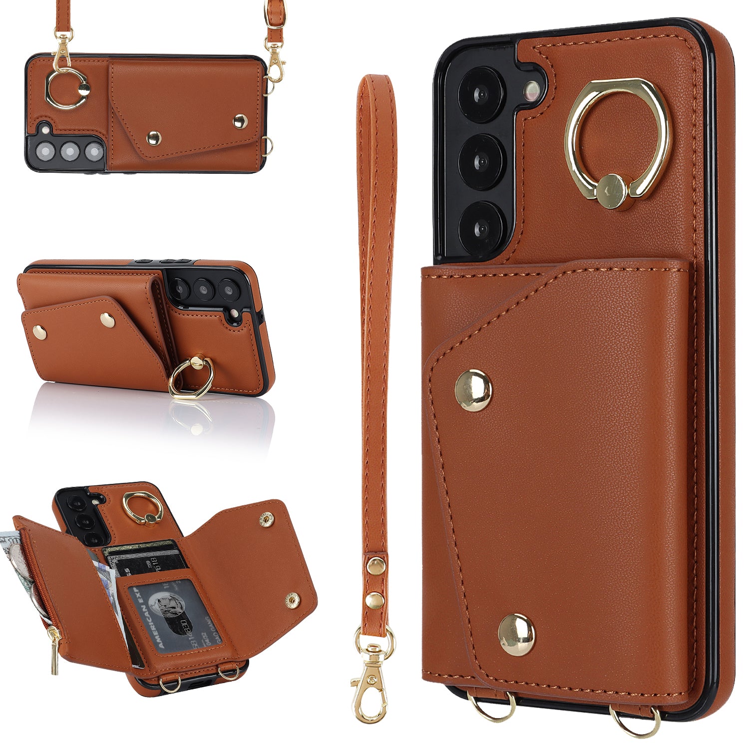 Zipper Wallet Phone Case for Samsung Galaxy S22 5G PU Leather Coated TPU Ring Kickstand Phone Cover Zipper Wallet Phone Case for Samsung Galaxy S22 5G PU Leather Coated TPU Ring Kickstand Phone Cover